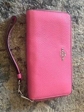 Coach Pink Pebbled Leather Wristlet Phone Case